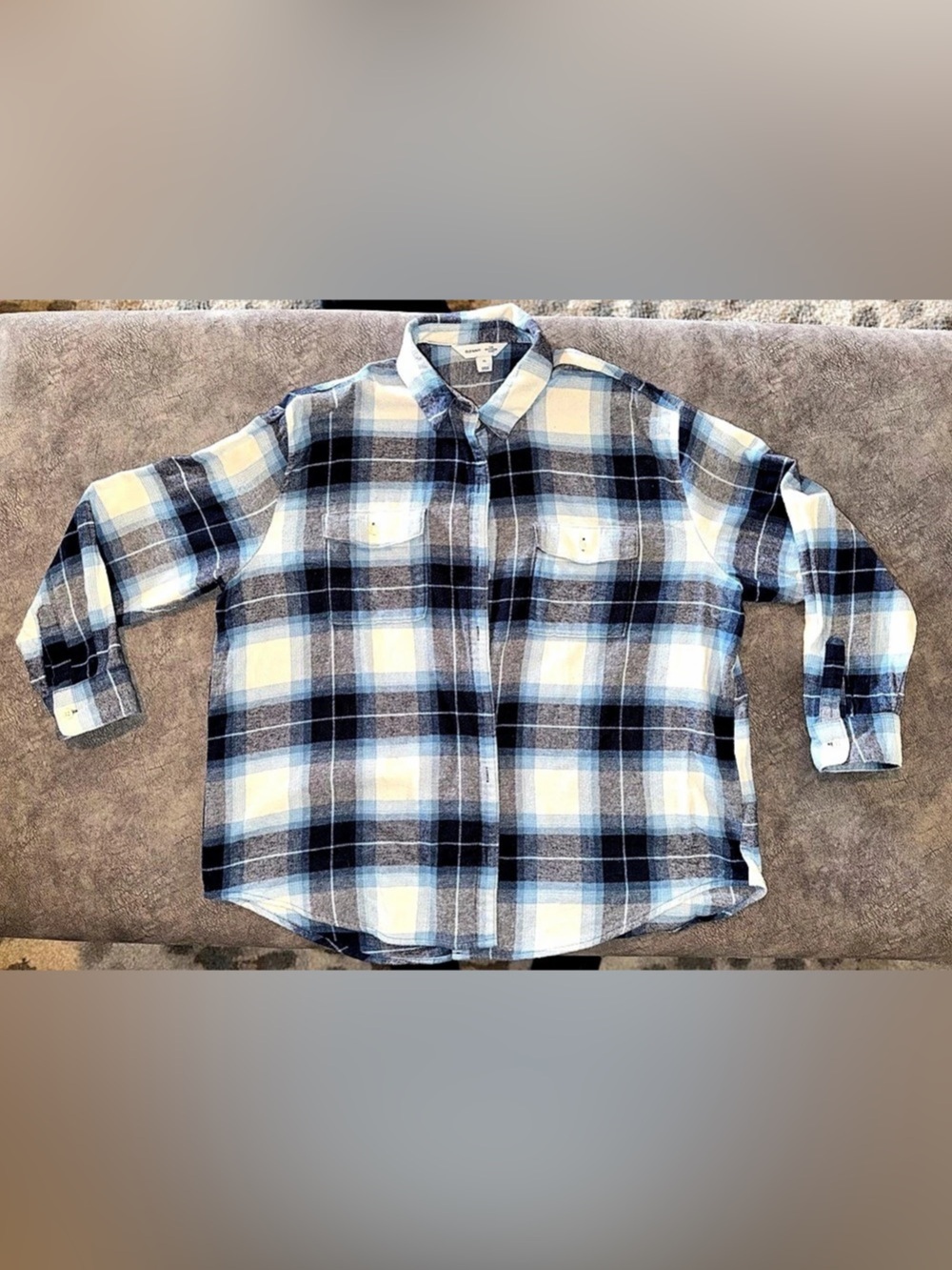 Old Navy Boyfriend Shirt Plaid Shirt in Blue & White Size XL